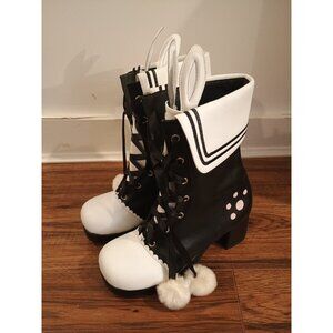 Angelic Imprint Lolita Bunny Lace Up Heel Boots Sz 40 Black White Pink